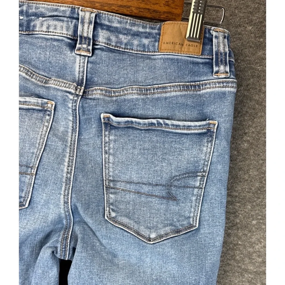 American Eagle Super Hi-Rise Flare Women 6 Blue Patch Pocket Jeans Night Out